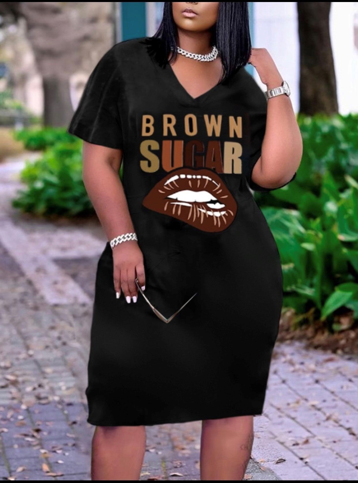 Brown Sugar Lip Print Dress