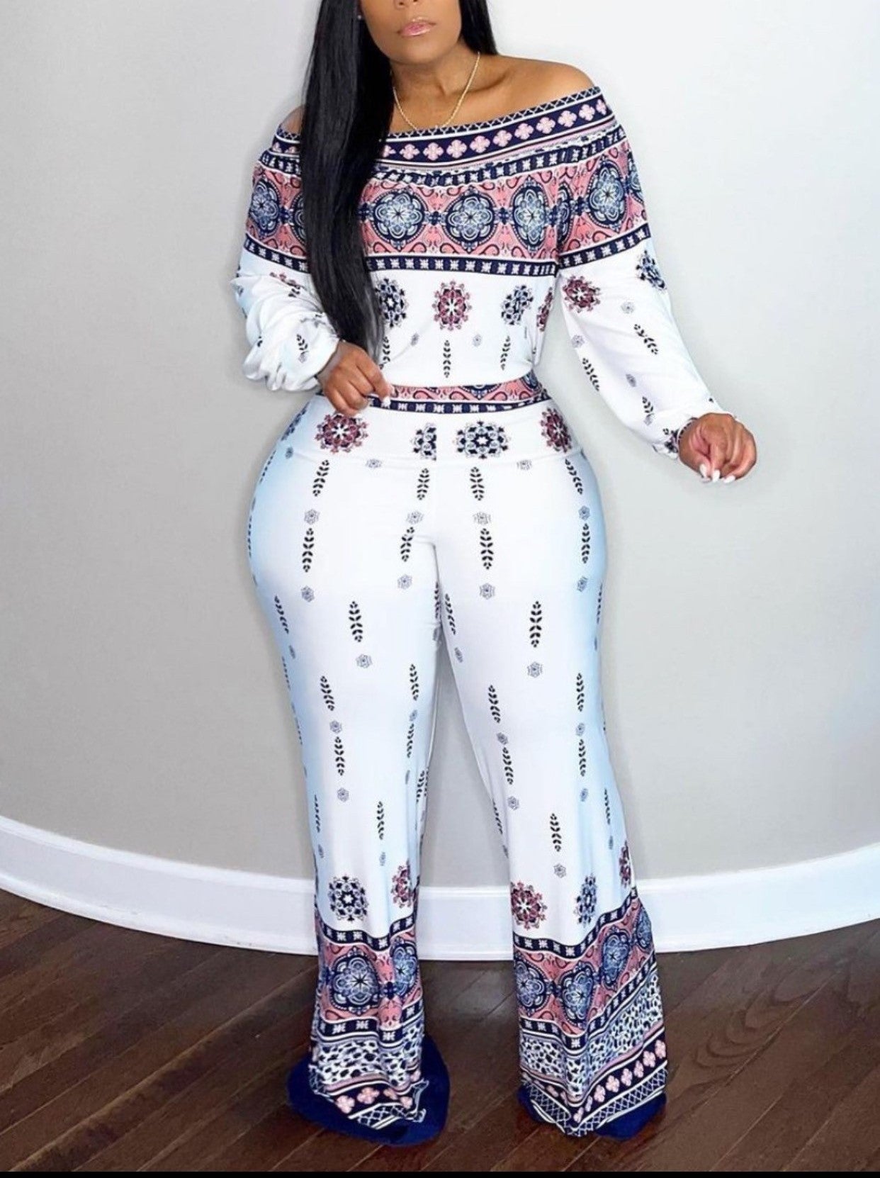 Geometric Print Flared Pants Set