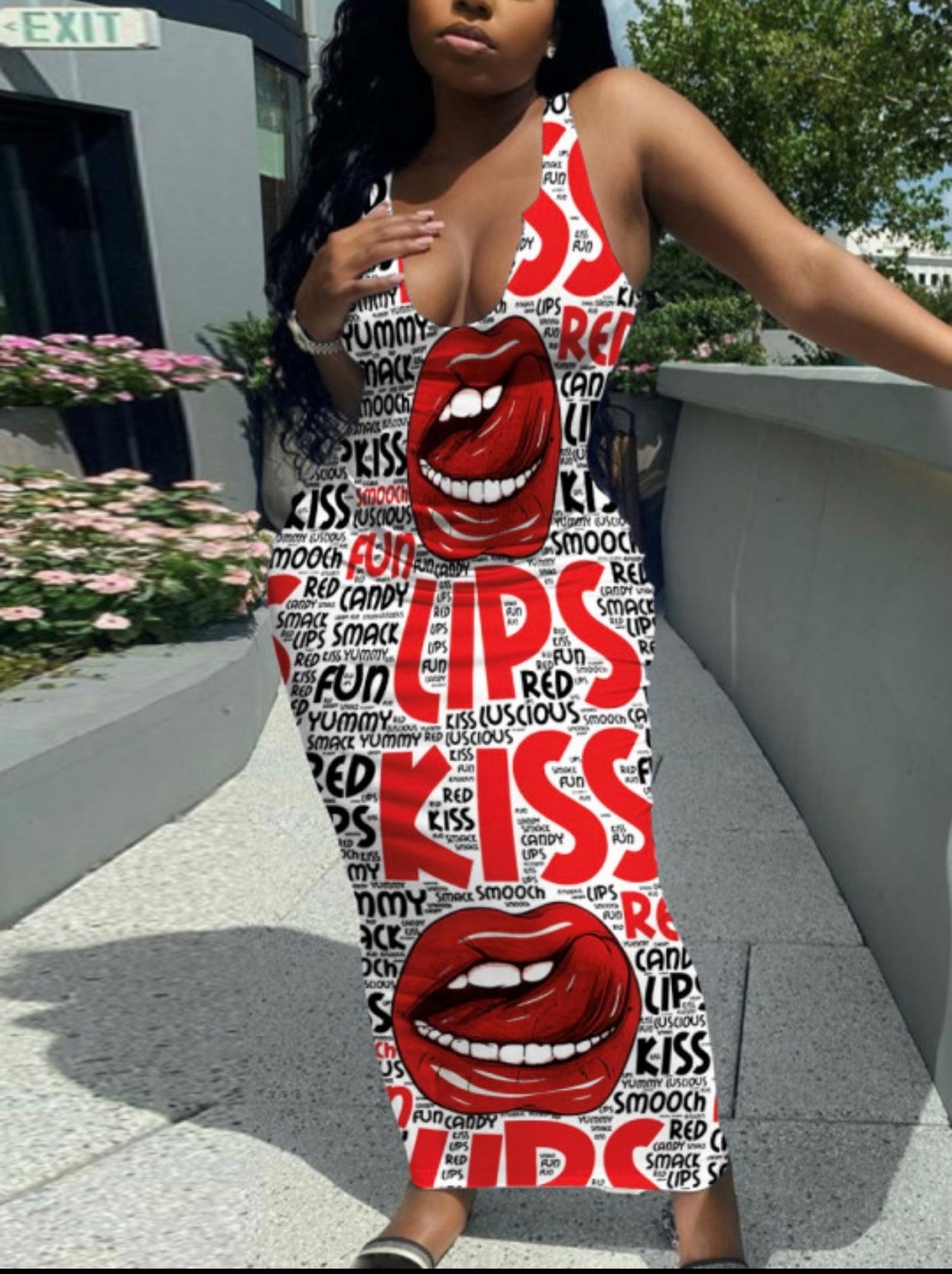 Red Lip Print Dress