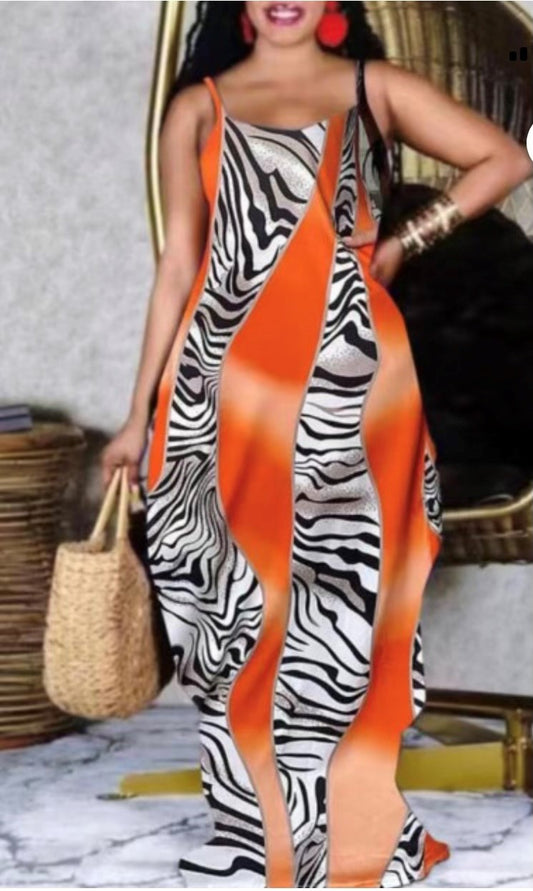 Zebra Stripe Floor Length Dress